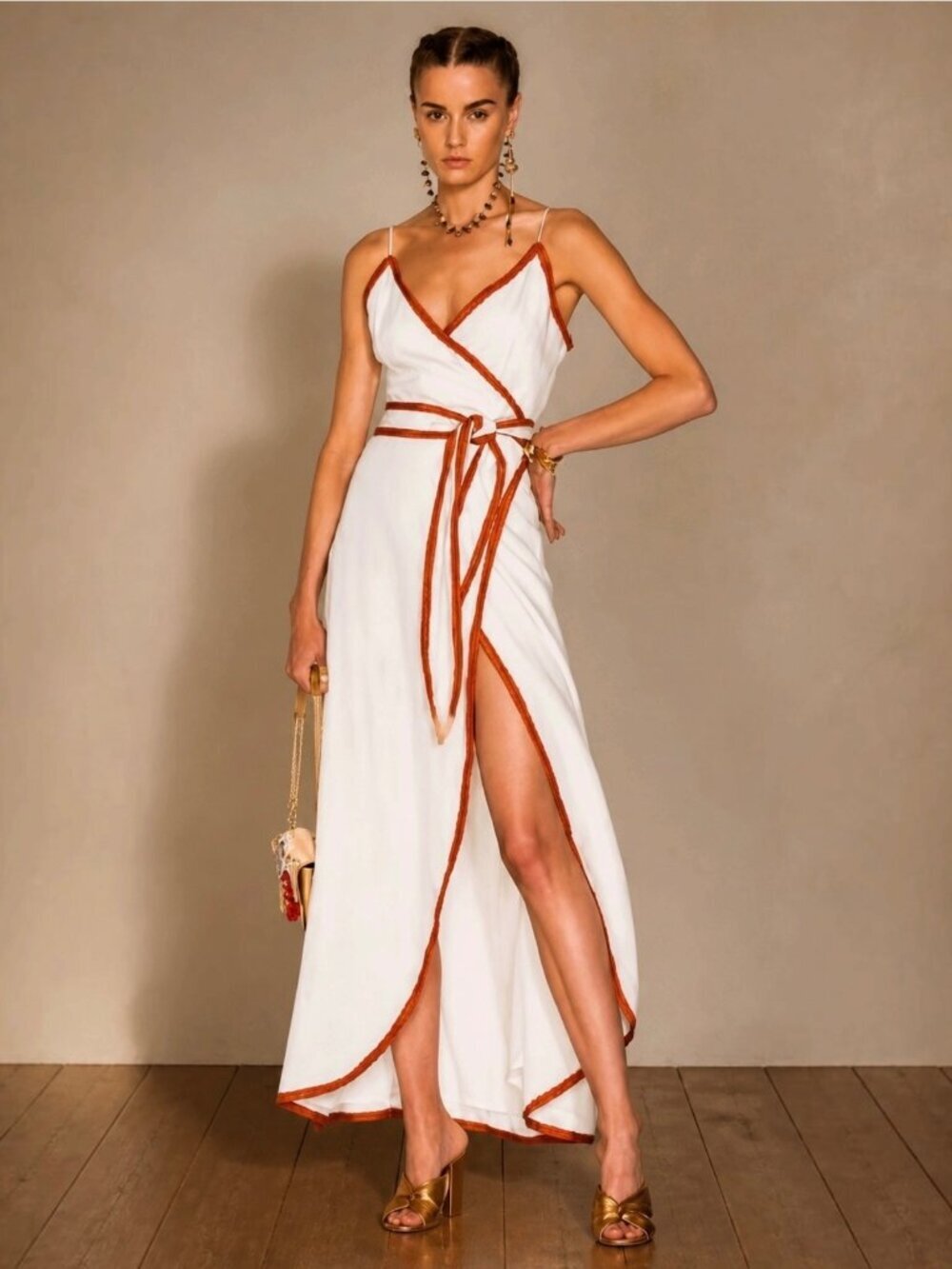 LPA 531 Wrap Maxi Dress Sz S Cotton Ivory Minimalist Elevated Resort